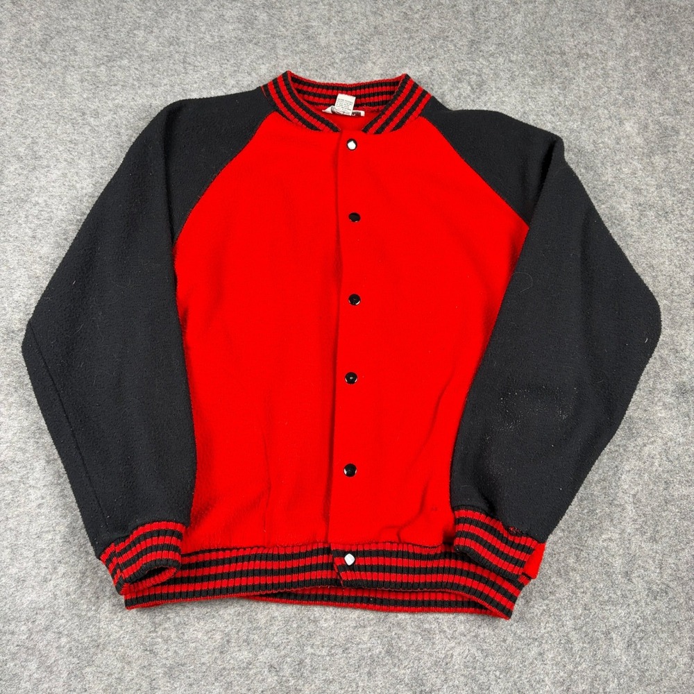Players Sport Varsity Jacket Mens Medium Red Black Fleece Snap Front Bomber 90s